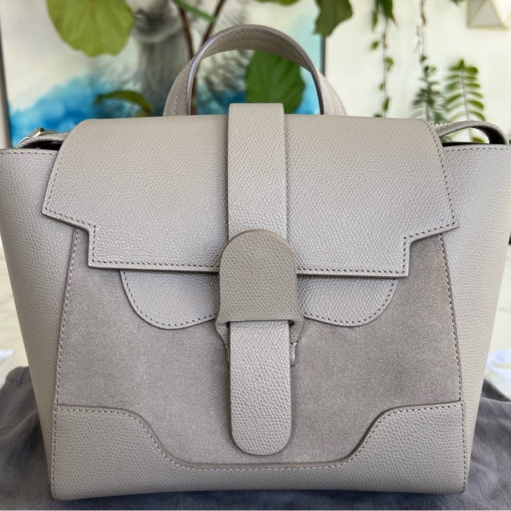 SENREVE MINI MAESTRA Leather Suede Backpack Crossbody Bag Sand Taupe Beige Gray